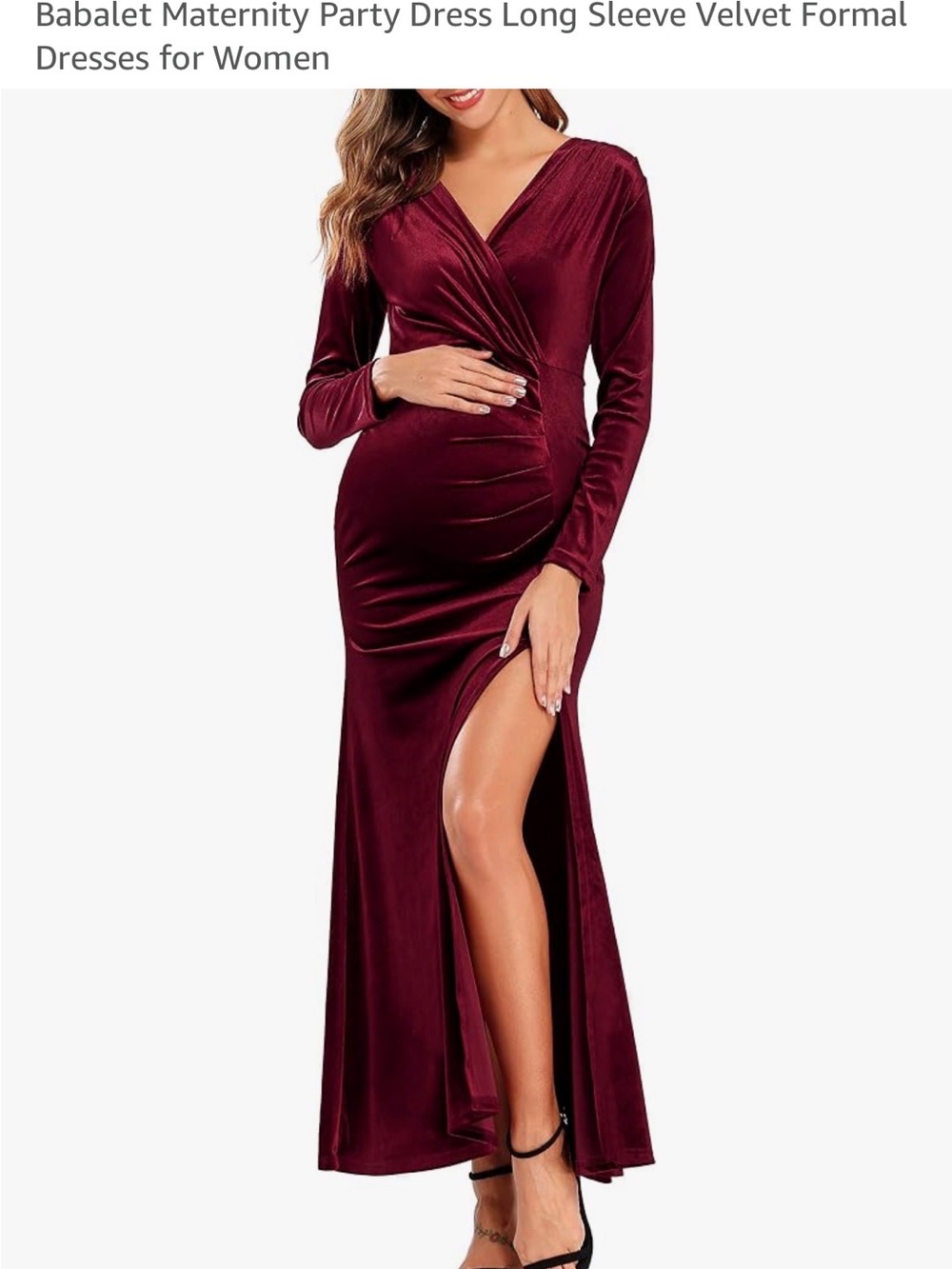 Burgundy Velvet Maternity Wrap Maxi Dress
